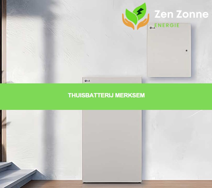 Een thuisbatterij-installatie in Merksem, bedoeld voor opslag van zonne-energie en energiebeheer.